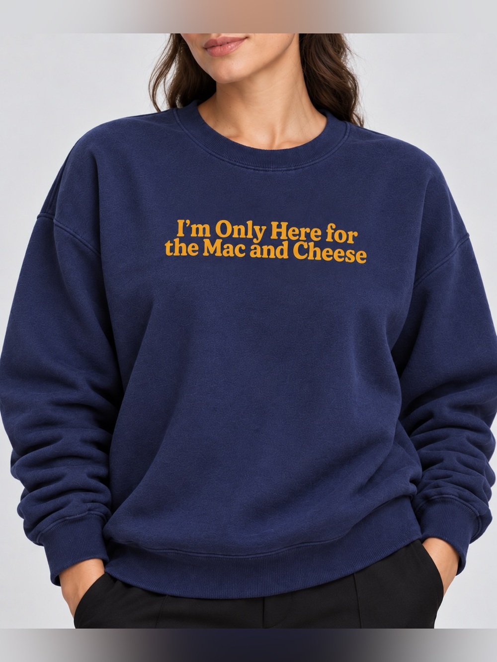 Navy 'I'm Only Here for the Mac and Cheese' Graphic Sweatshirt XXL